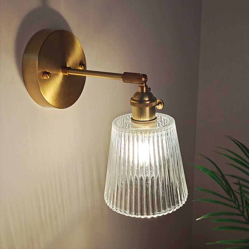 Industrial Wall-Mounted Reading Light with Swing Arm and Clear Glass Shade