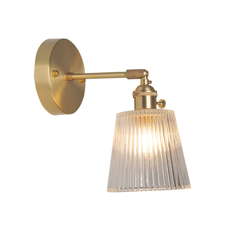 Industrial Wall-Mounted Reading Light with Swing Arm and Clear Glass Shade