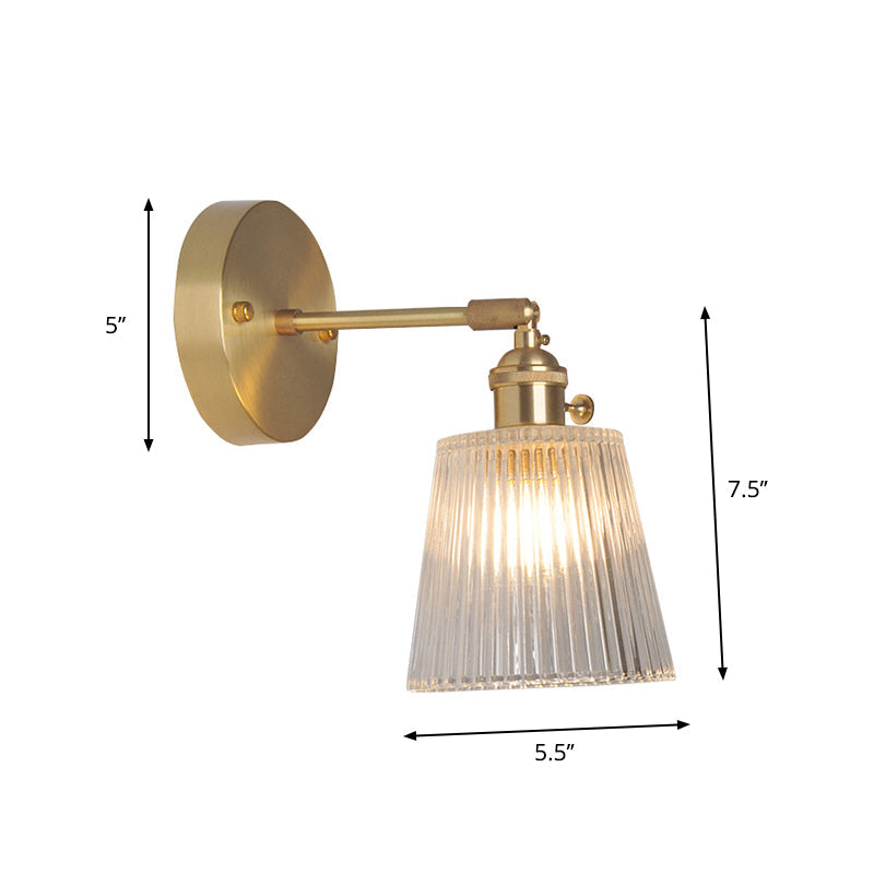 Industrial Wall-Mounted Reading Light with Swing Arm and Clear Glass Shade