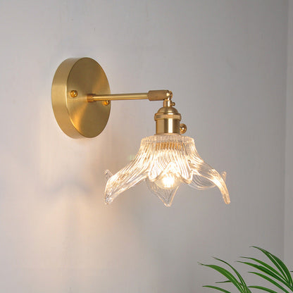 Industrial Wall-Mounted Reading Light with Swing Arm and Clear Glass Shade
