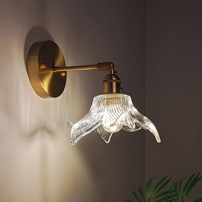 Industrial Wall-Mounted Reading Light with Swing Arm and Clear Glass Shade