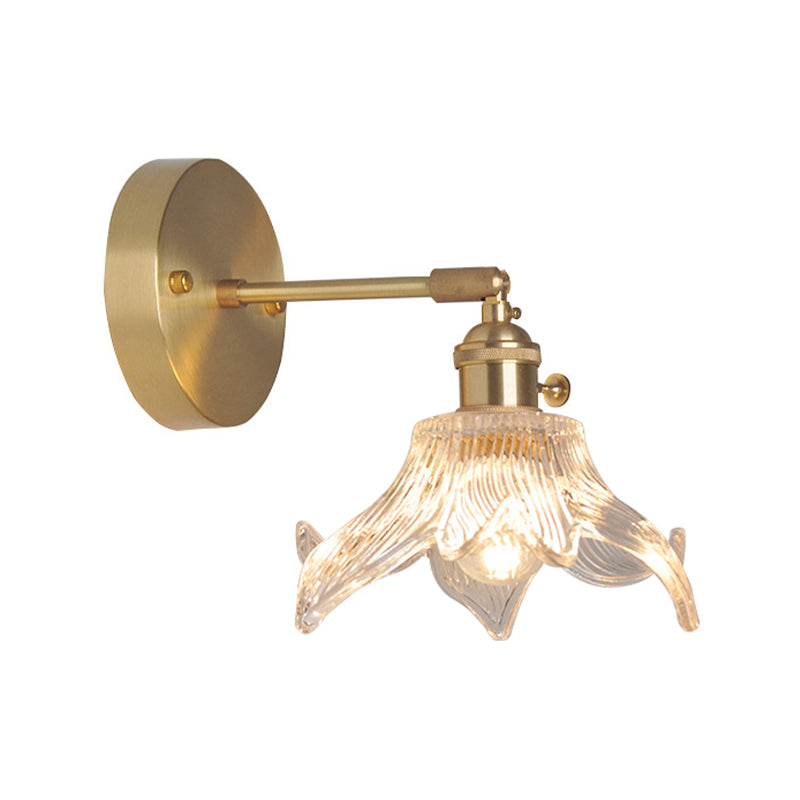 Industrial Wall-Mounted Reading Light with Swing Arm and Clear Glass Shade