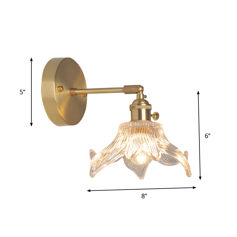 Industrial Wall-Mounted Reading Light with Swing Arm and Clear Glass Shade