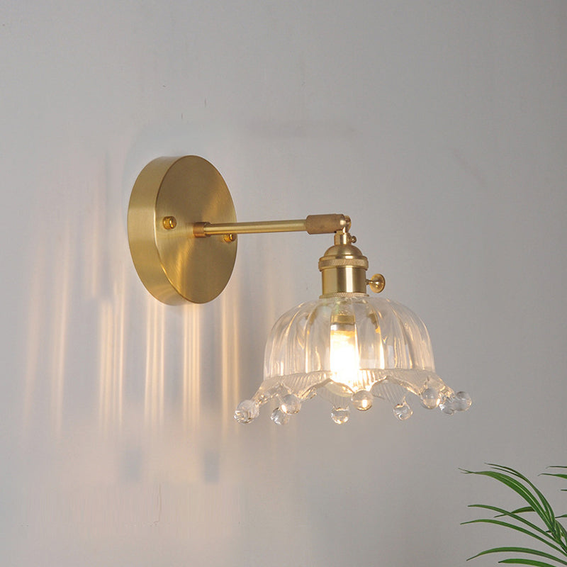 Industrial Wall-Mounted Reading Light with Swing Arm and Clear Glass Shade