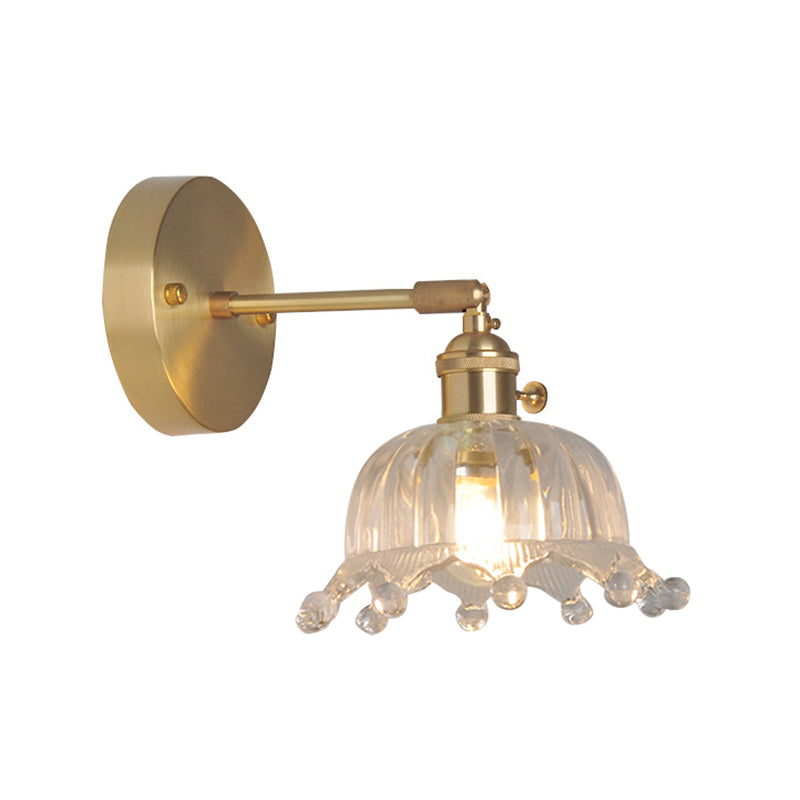 Industrial Wall-Mounted Reading Light with Swing Arm and Clear Glass Shade