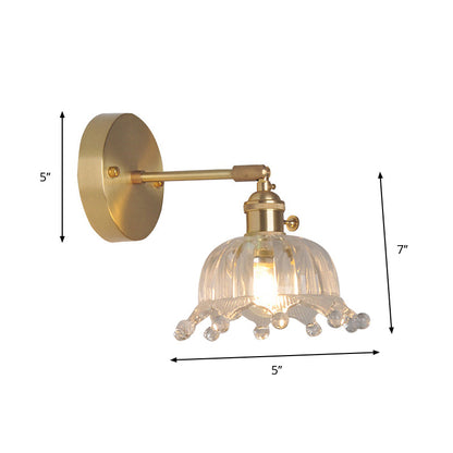 Industrial Wall-Mounted Reading Light with Swing Arm and Clear Glass Shade