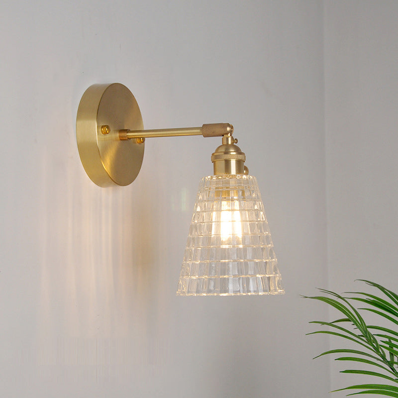 Industrial Wall-Mounted Reading Light with Swing Arm and Clear Glass Shade