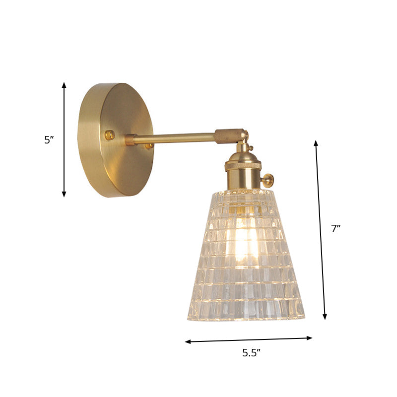 Industrial Wall-Mounted Reading Light with Swing Arm and Clear Glass Shade