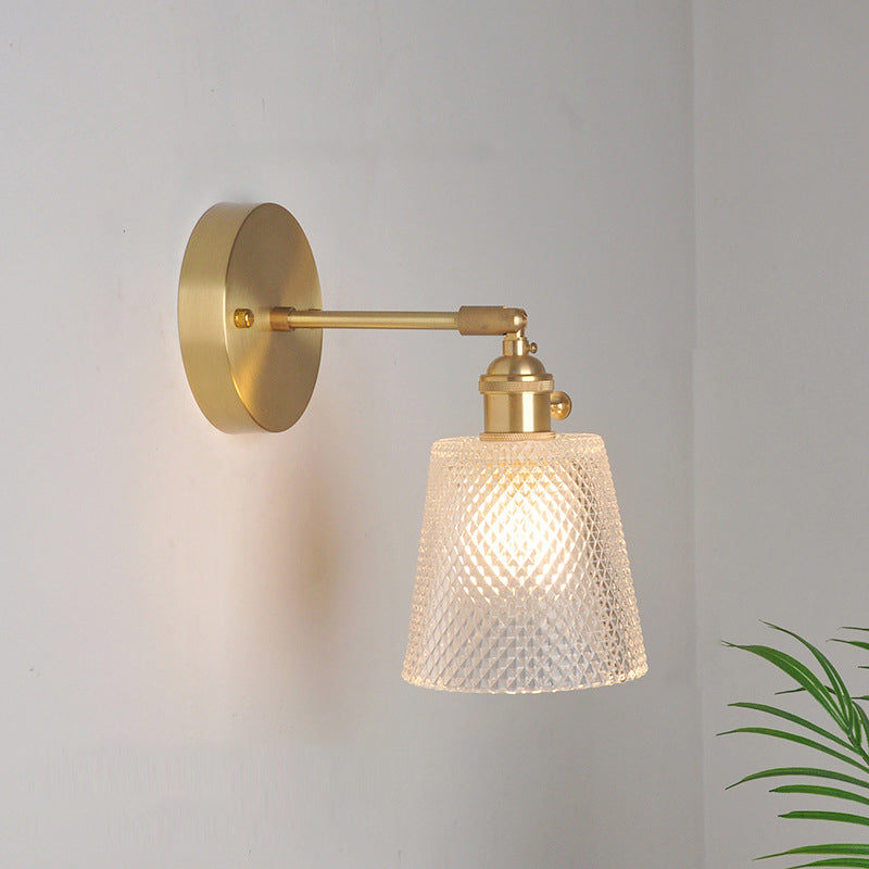 Industrial Wall-Mounted Reading Light with Swing Arm and Clear Glass Shade