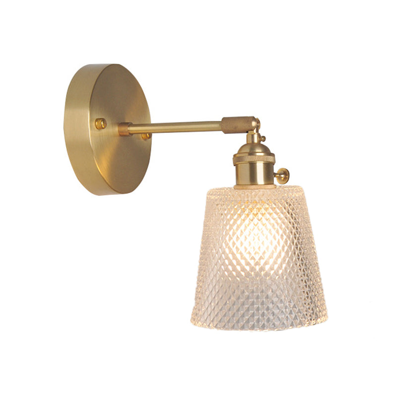 Industrial Wall-Mounted Reading Light with Swing Arm and Clear Glass Shade