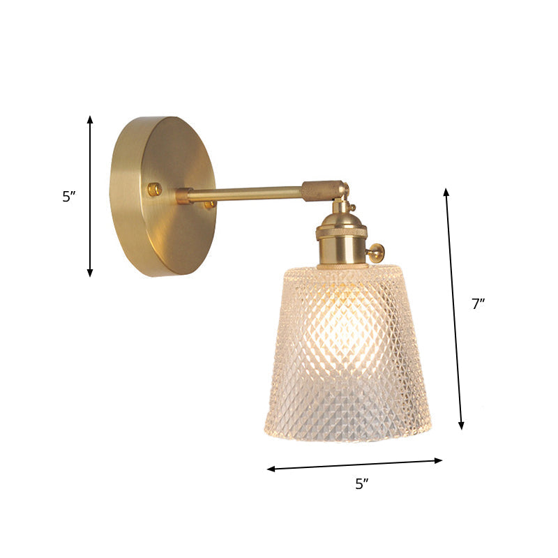 Industrial Wall-Mounted Reading Light with Swing Arm and Clear Glass Shade