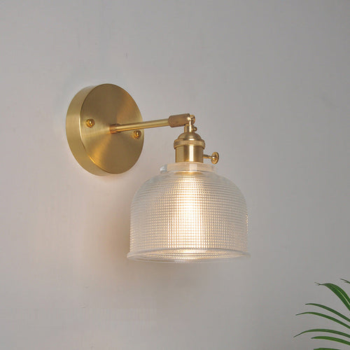 Industrial Wall-Mounted Reading Light with Swing Arm and Clear Glass Shade