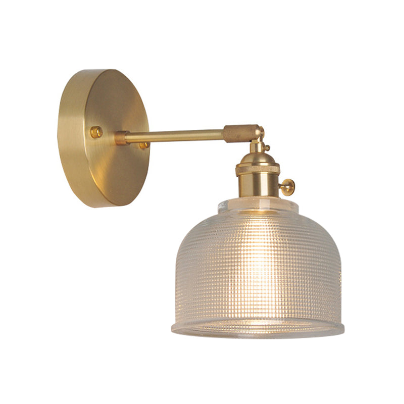Industrial Wall-Mounted Reading Light with Swing Arm and Clear Glass Shade