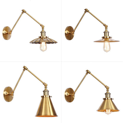 Antique Wall Lamp with Swing Arm - Scalloped Horn Cone Design, 6"/8" Width