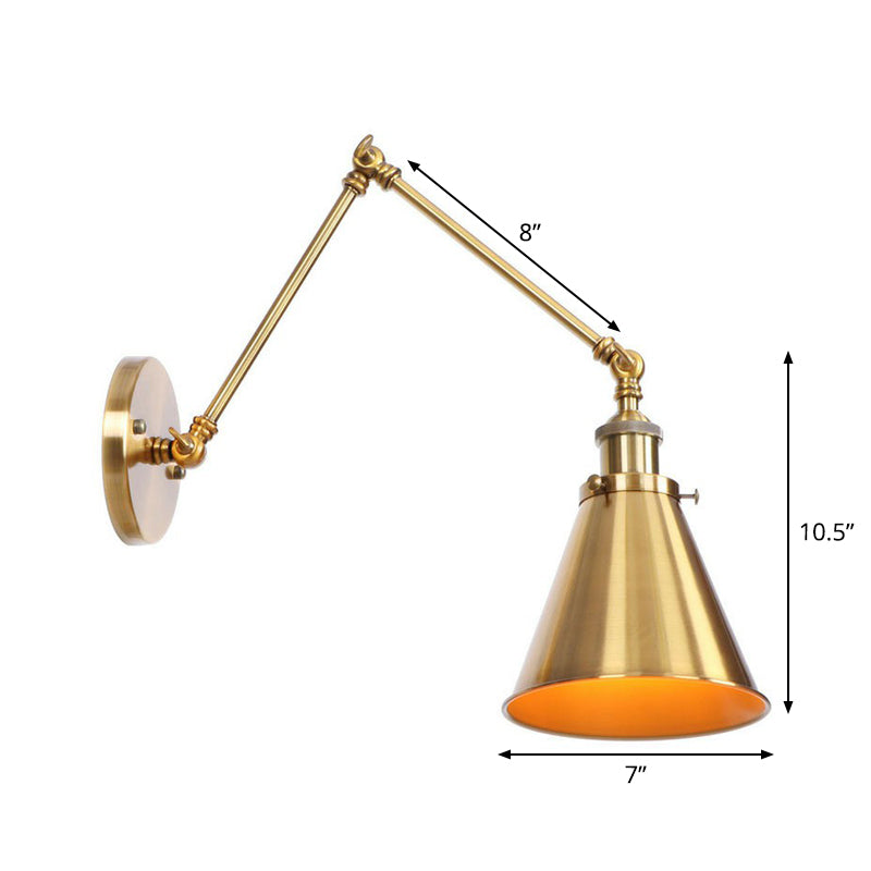 Antique Wall Lamp with Swing Arm - Scalloped Horn Cone Design, 6"/8" Width