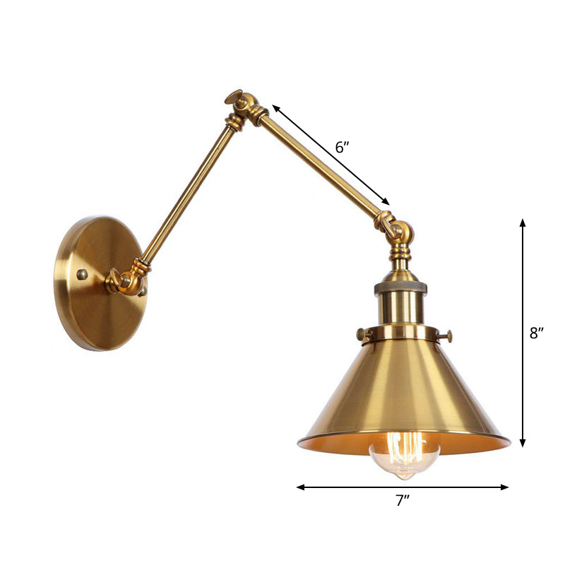 Antique Wall Lamp with Swing Arm - Scalloped Horn Cone Design, 6"/8" Width