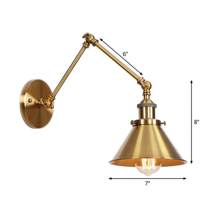 Antique Wall Lamp with Swing Arm - Scalloped Horn Cone Design, 6"/8" Width