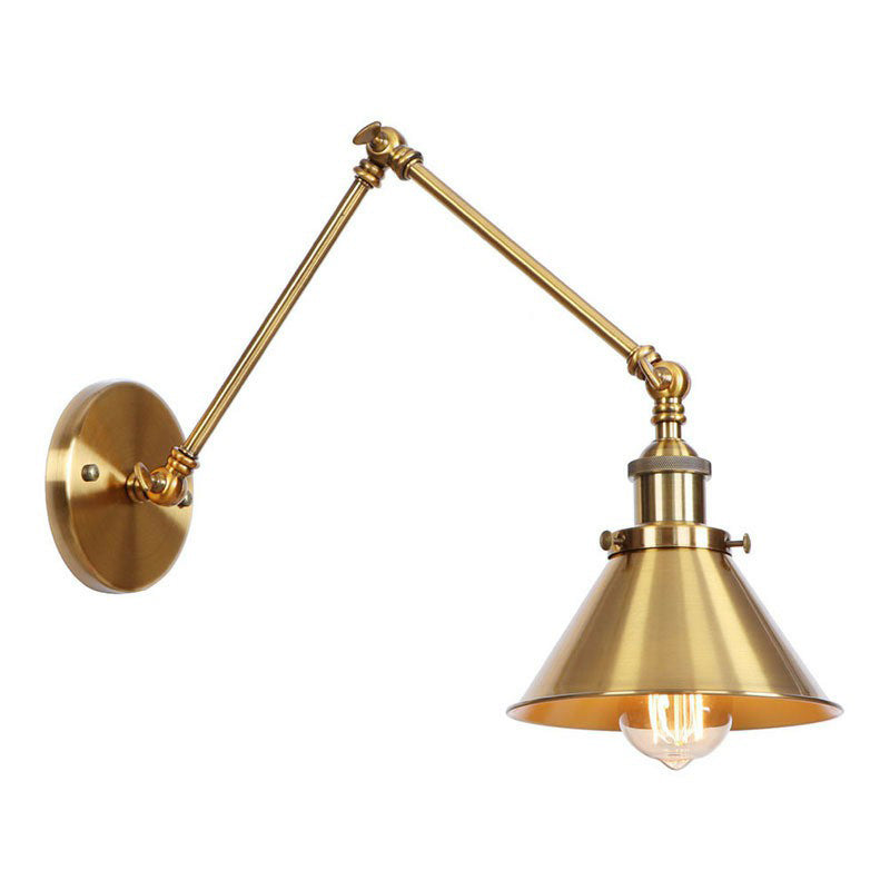 Antique Wall Lamp with Swing Arm - Scalloped Horn Cone Design, 6"/8" Width