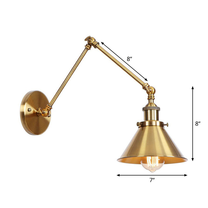 Antique Wall Lamp with Swing Arm - Scalloped Horn Cone Design, 6"/8" Width