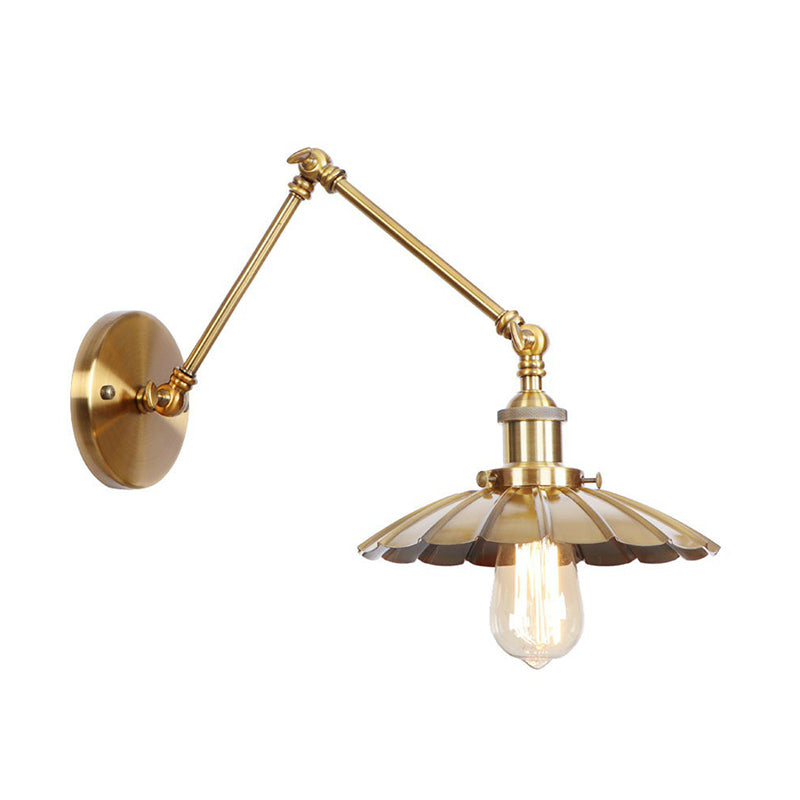 Antique Wall Lamp with Swing Arm - Scalloped Horn Cone Design, 6"/8" Width