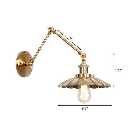 Antique Wall Lamp with Swing Arm - Scalloped Horn Cone Design, 6"/8" Width