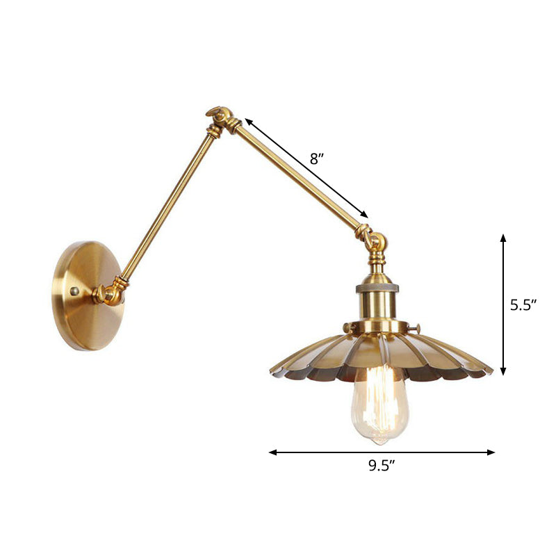 Antique Wall Lamp with Swing Arm - Scalloped Horn Cone Design, 6"/8" Width