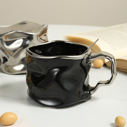 Handcrafted Ceramic Coffee Mug with Distinct Crinkled Pattern