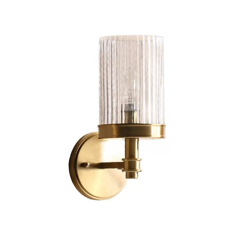 Traditional Cylinder Wall Sconce Light with Transparent Glass - Brown/Gold