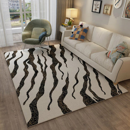 Washable Non-Slip Area Rug with Black and White Striped Abstract Design