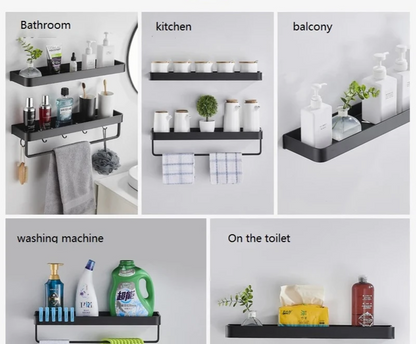 Corner Shelf in Black Aluminum – No-Drill Installation