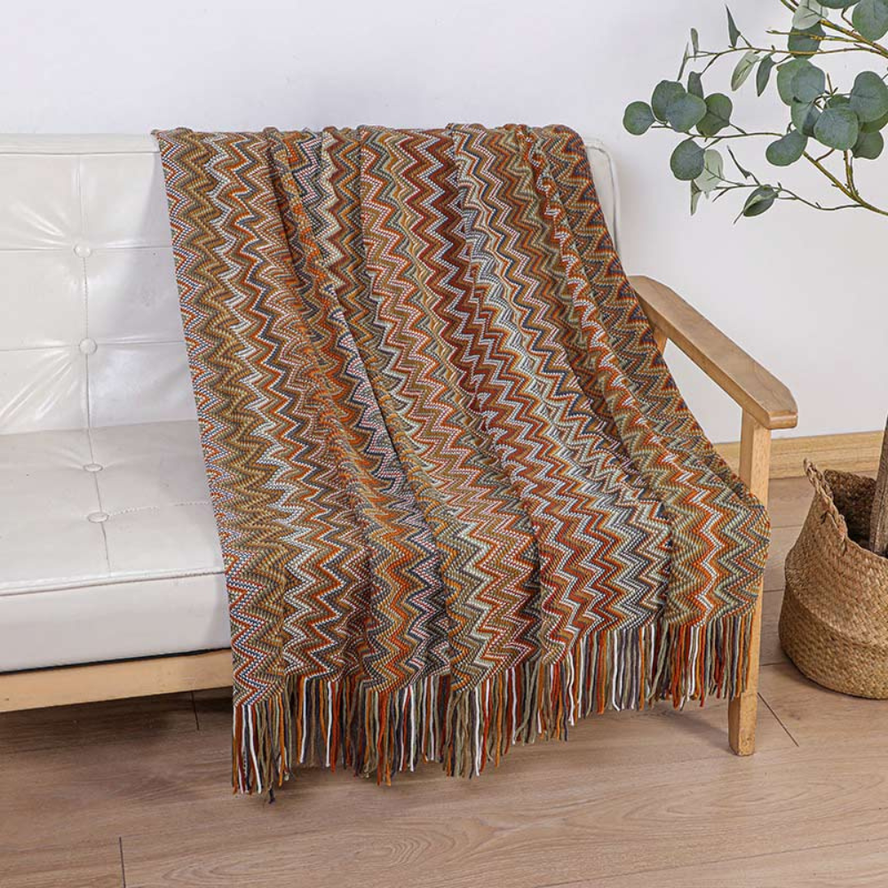 Vibrant Geometric Tasseled Throw Blanket for All Seasons