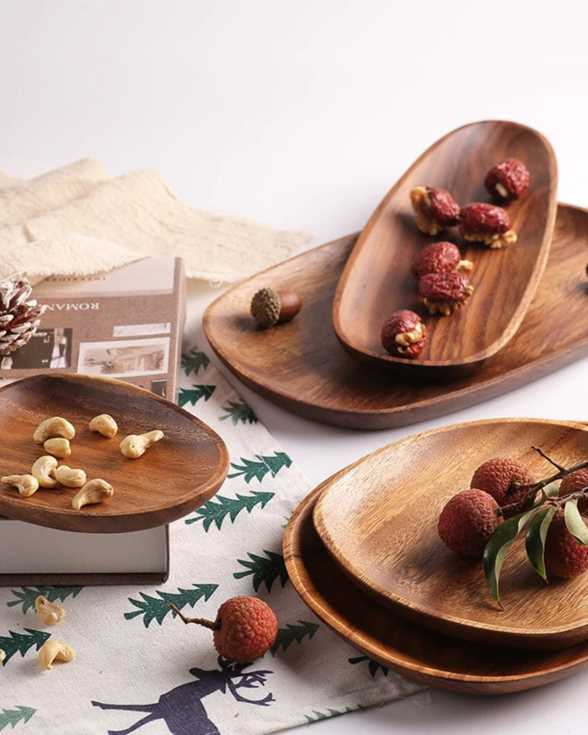 Rustic Wooden Platter Set – Natural Serving Tray for Kitchen Decor