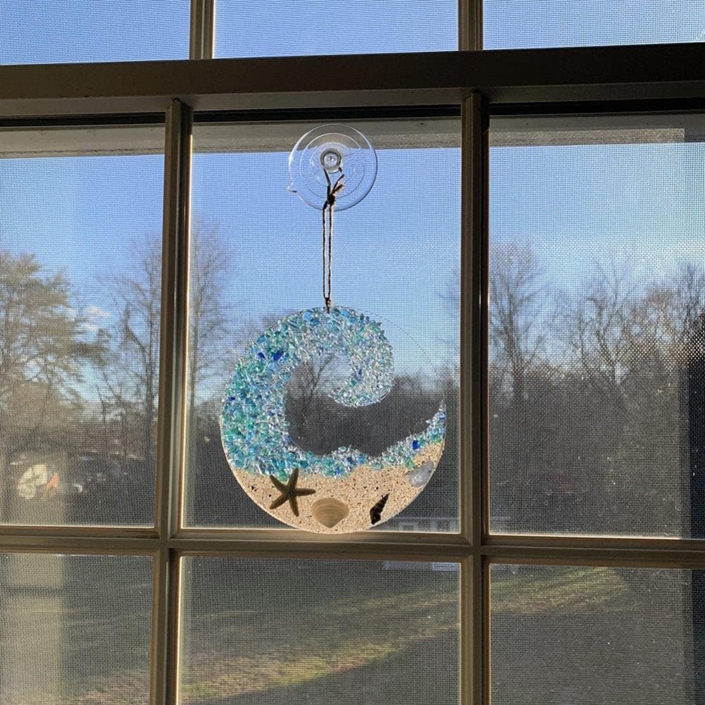 Ocean Wave Sun Catcher - Beach Decor with Sea Glass Design