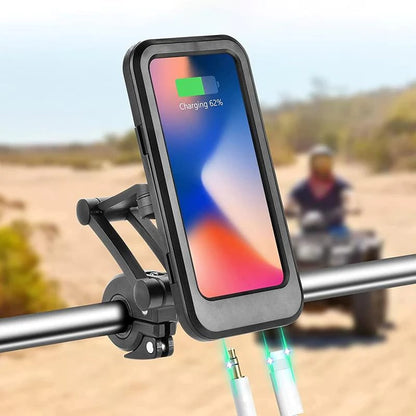 Waterproof Phone Mount with USB and 15W Wireless Charger for Bicycles