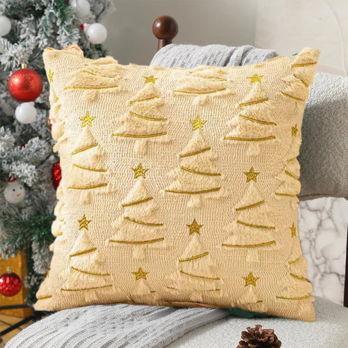 Emerald Green Christmas Pillow Cover with Gold Stars | 45x45 cm