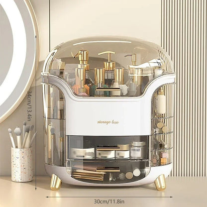 Transparent Makeup Storage Organizer with Sliding Doors and Drawers