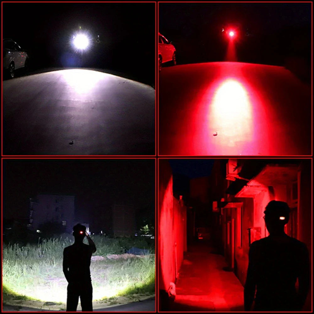 Rechargeable LED Headlamp – White, Red, Green Light, USB & Battery