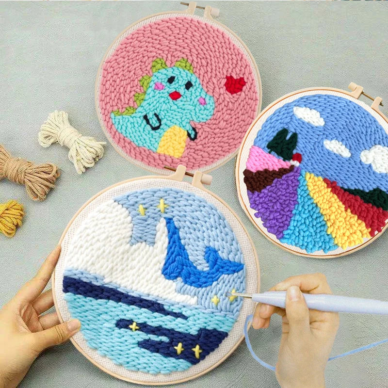 Animal-Themed Punch Needle Kit | DIY Starter Set with Yarn & Hoop | Beginner Embroidery Set