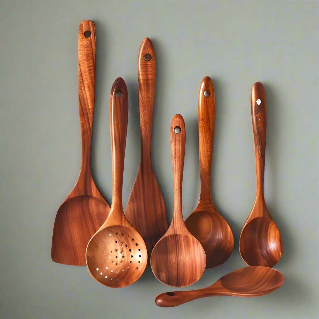 Sustainable Teakwood Kitchen Utensil Set – Antibacterial Cooking Tools