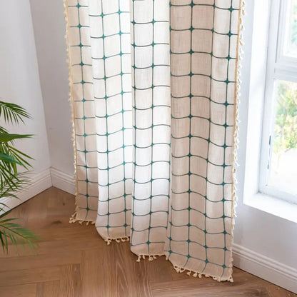 Aqua Geometric Tassel Window Drapes for Chic Interiors