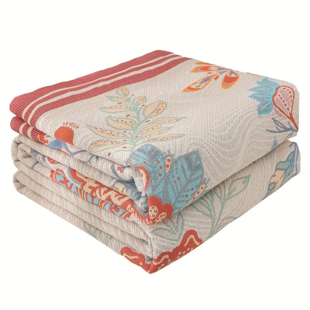Serene Blooms Dual-Sided Cotton Throw Blanket