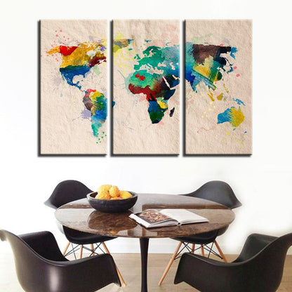 Colorful Abstract World Map Canvas Art Set - 3 Pieces