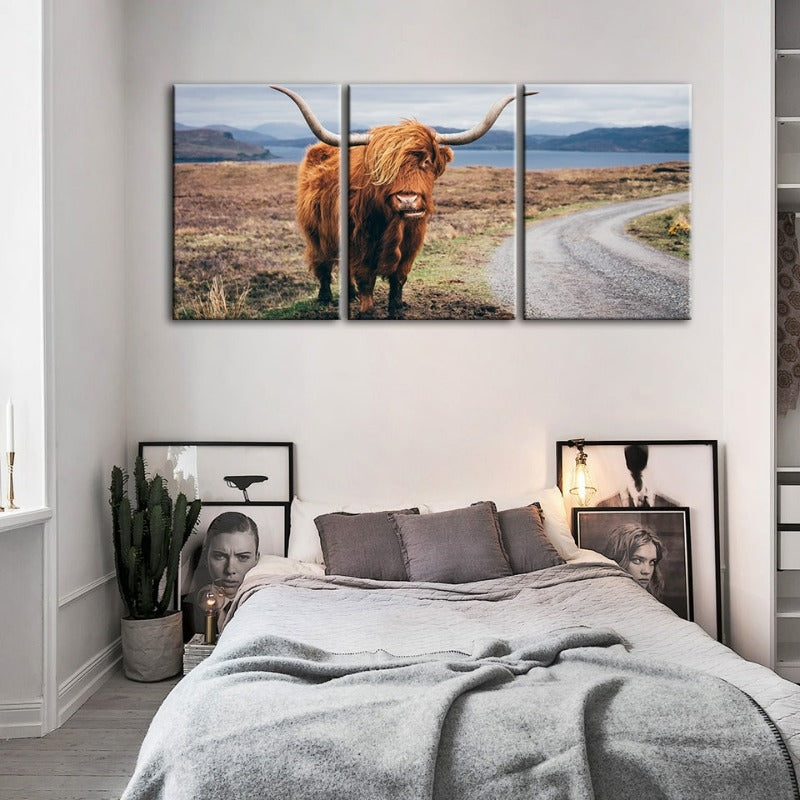 Set of 3 Canvas Wall Art Paintings Featuring Elegant Brown Cows