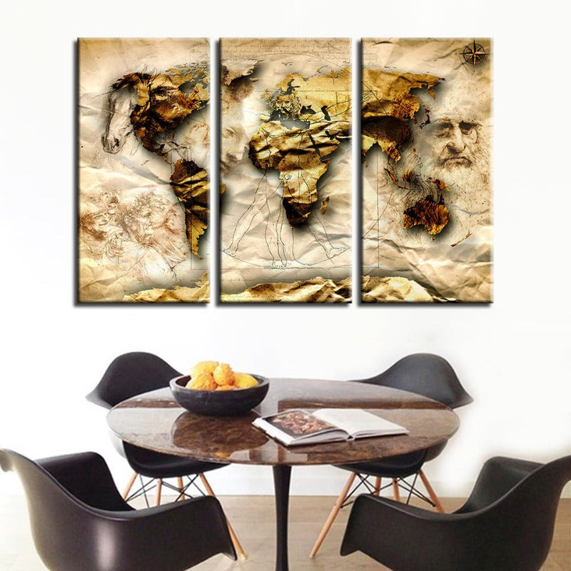 Classic Vintage World Map Canvas Art for Wall Decor