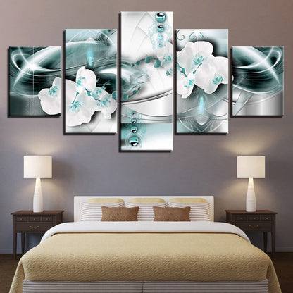 Serene Blue Floral Canvas Art - 5 Panel Wall Décor
