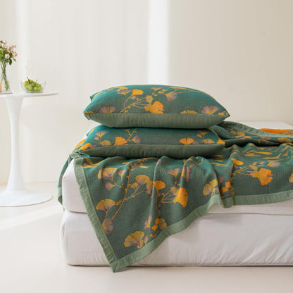 Elegant Reversible Coverlet with Ginkgo Leaf Design