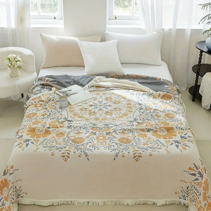 Chic Floral Reversible Cotton Throw for All Seasons