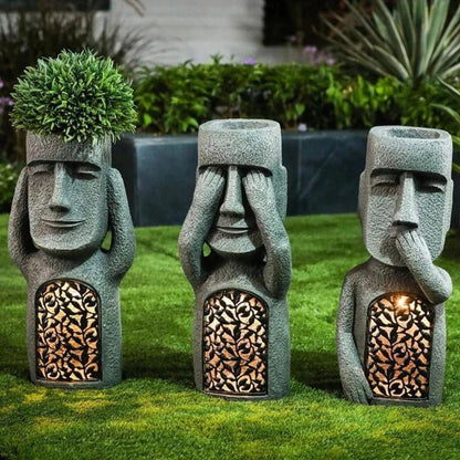 Solar Flower Pot with LED Light – 3D Face Design, Weatherproof for Garden & Patio