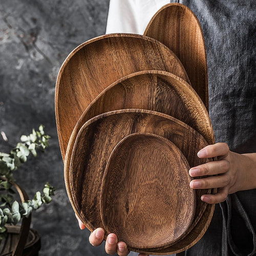 Charming Acacia Wood Oval Serving Trays Set