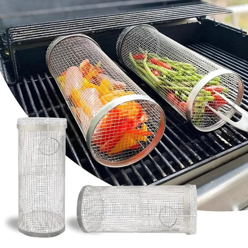 Portable Stainless Steel Grill Basket with Wheels - Buy One, Get One Free!